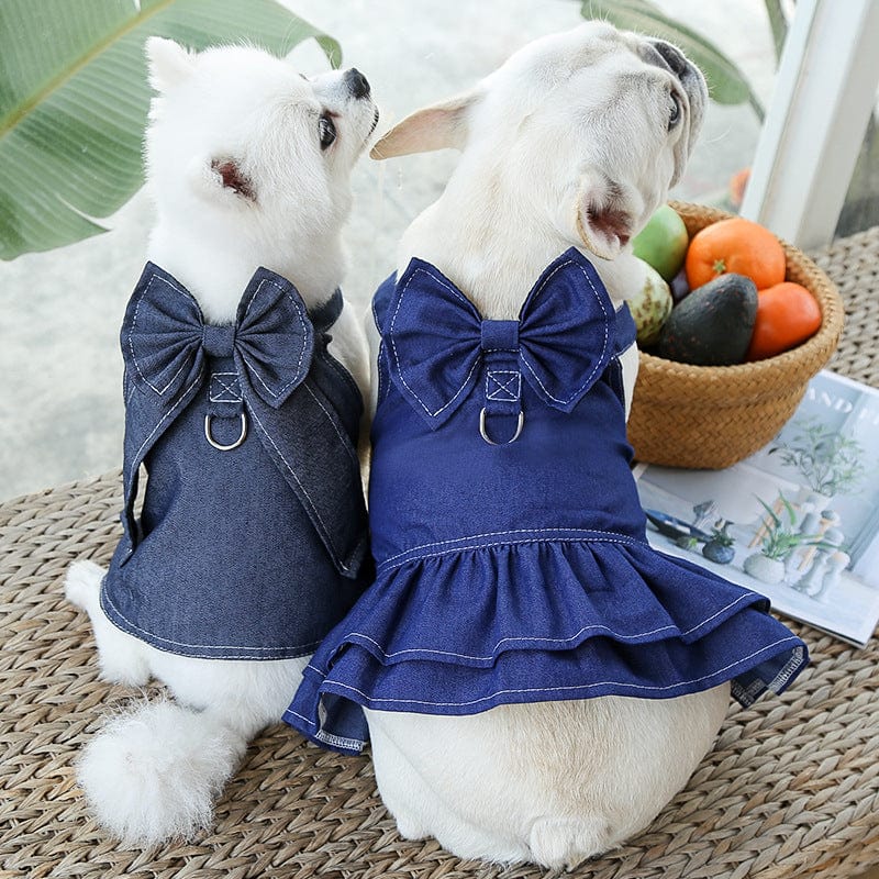 Spud Jax Petshop Pet Denim Harness Dress Set (2 Pieces) - M Size (42cm Chest for 5-8 lb Pets) with T-Shirt and Skirt, Bow,and Leash Ring Pet Denim Harness Dress Set (2 Pieces) - M Size (42cm Chest for 5-8 lb Pets) with T-Shirt and Skirt, Bow,and Leash Ring Pet Care > Dog Supplies > Dog Apparel