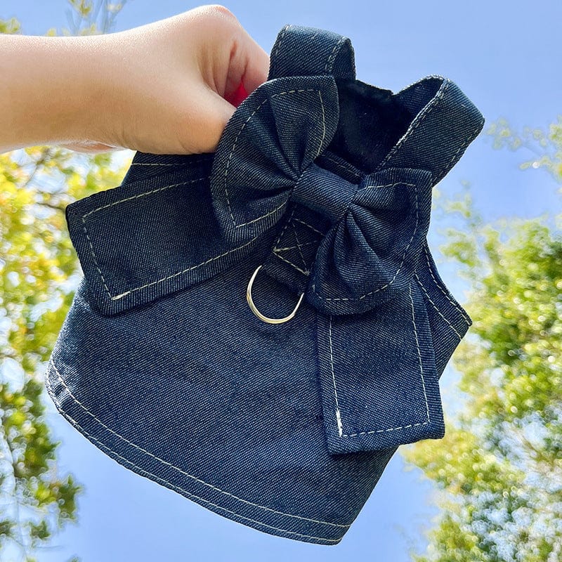 Spud Jax Petshop Pet Denim Harness Dress Set (2 Pieces) - M Size (42cm Chest for 5-8 lb Pets) with T-Shirt and Skirt, Bow,and Leash Ring Pet Denim Harness Dress Set (2 Pieces) - M Size (42cm Chest for 5-8 lb Pets) with T-Shirt and Skirt, Bow,and Leash Ring Pet Care > Dog Supplies > Dog Apparel