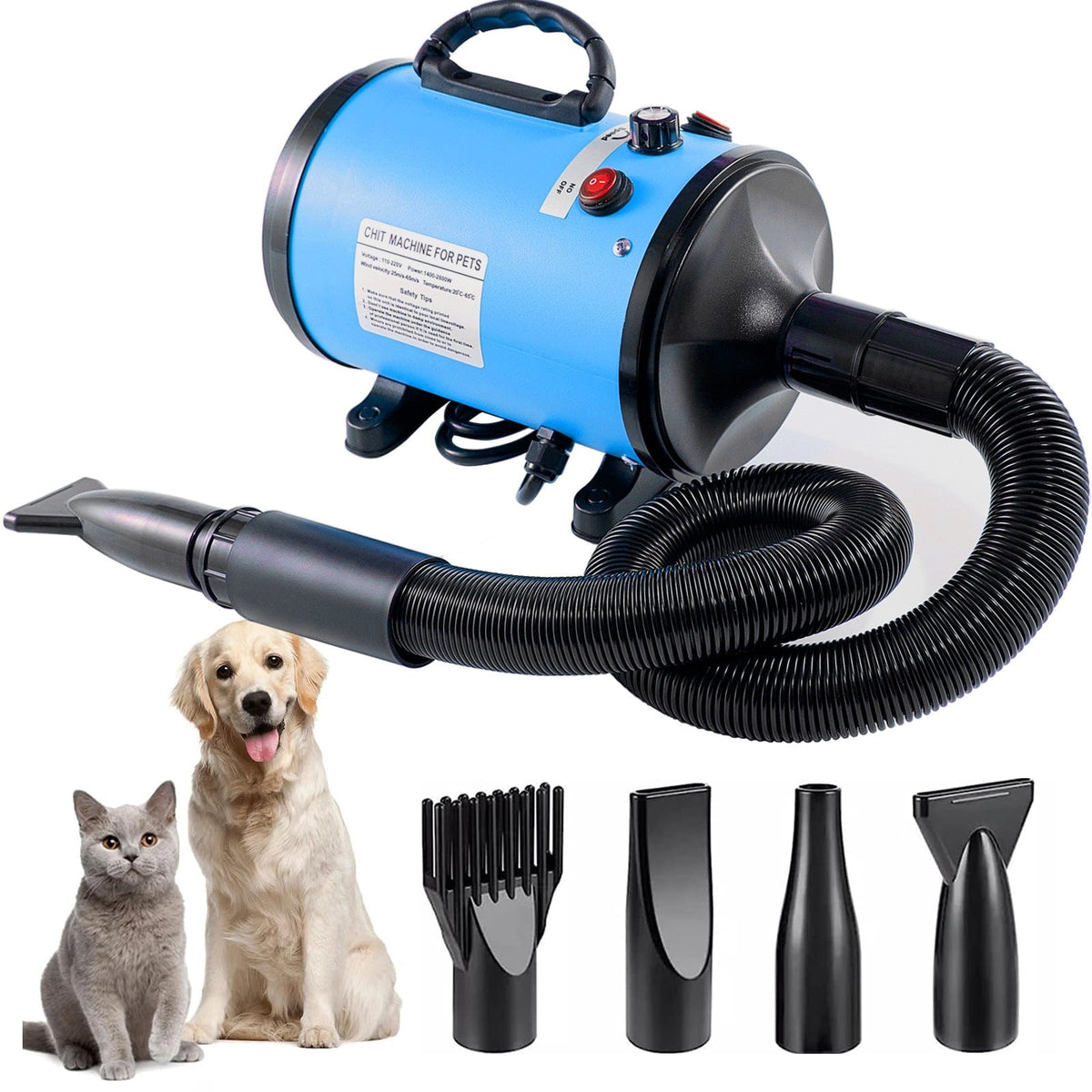 Spud Jax Petshop Pet Hair Dryer with Multiple Nozzles - Powerful and Quiet for Dogs and Cats (Blue) Pet Hair Dryer with Multiple Nozzles - Powerful and Quiet for Dogs and Cats (Blue) Pet Care &gt; Cleaning &amp; Maintenance &gt; Pet Grooming Supplies