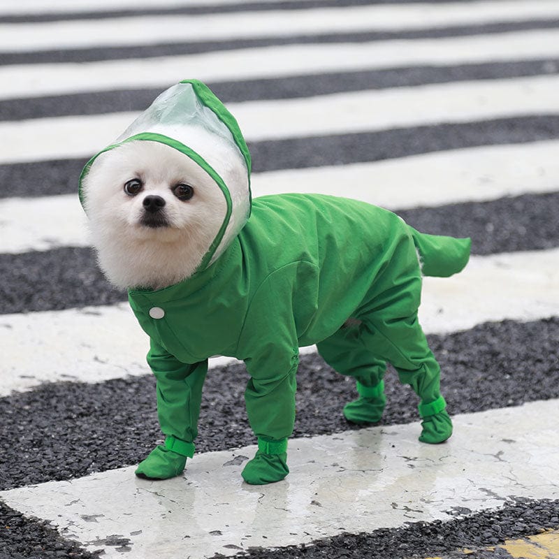 Spud Jax Petshop M Green Waterproof Full-Cover Pet Raincoat with Hood and Booties M Green Waterproof Full-Cover Pet Raincoat with Hood and Booties Pet Care > Dog Supplies > Dog Apparel