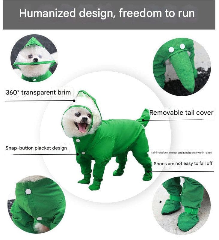 Spud Jax Petshop M Green Waterproof Full-Cover Pet Raincoat with Hood and Booties M Green Waterproof Full-Cover Pet Raincoat with Hood and Booties Pet Care > Dog Supplies > Dog Apparel