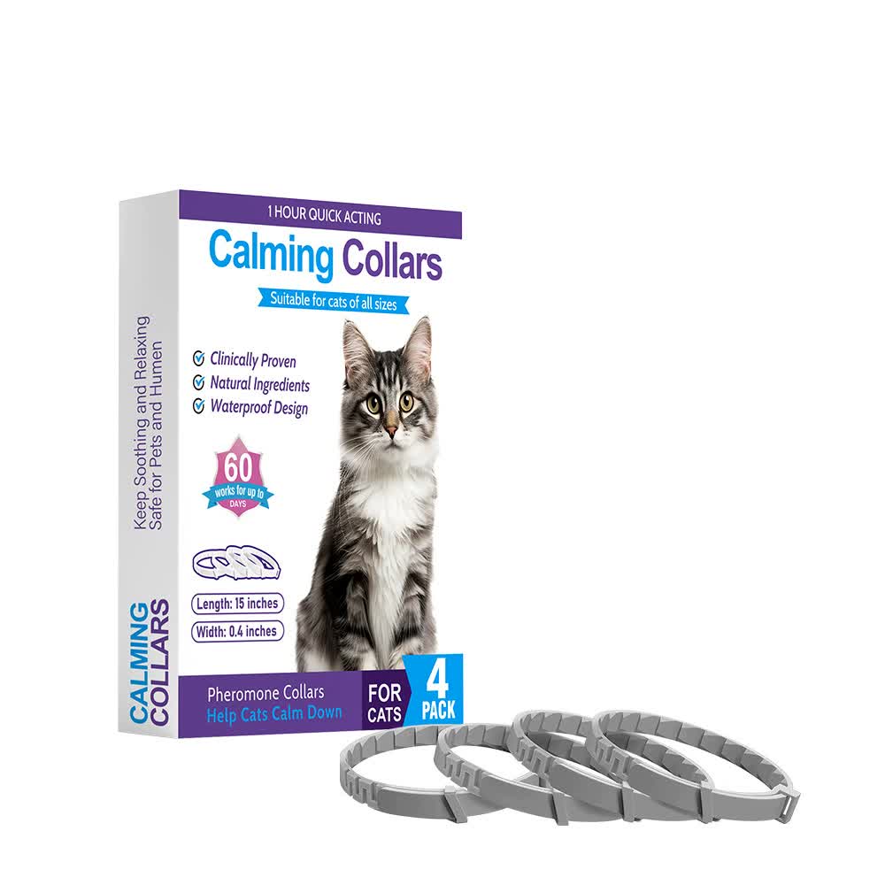 Gray Calming Collars for Cats - Natural Anxiety Relief, Adjustable, 4 Pack