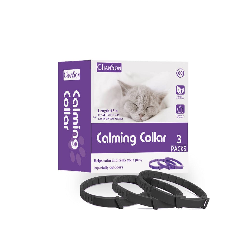 Black Calming Collars for Cats - Natural Anxiety Relief, Adjustable, 3 Pack (2 set/6PCS)