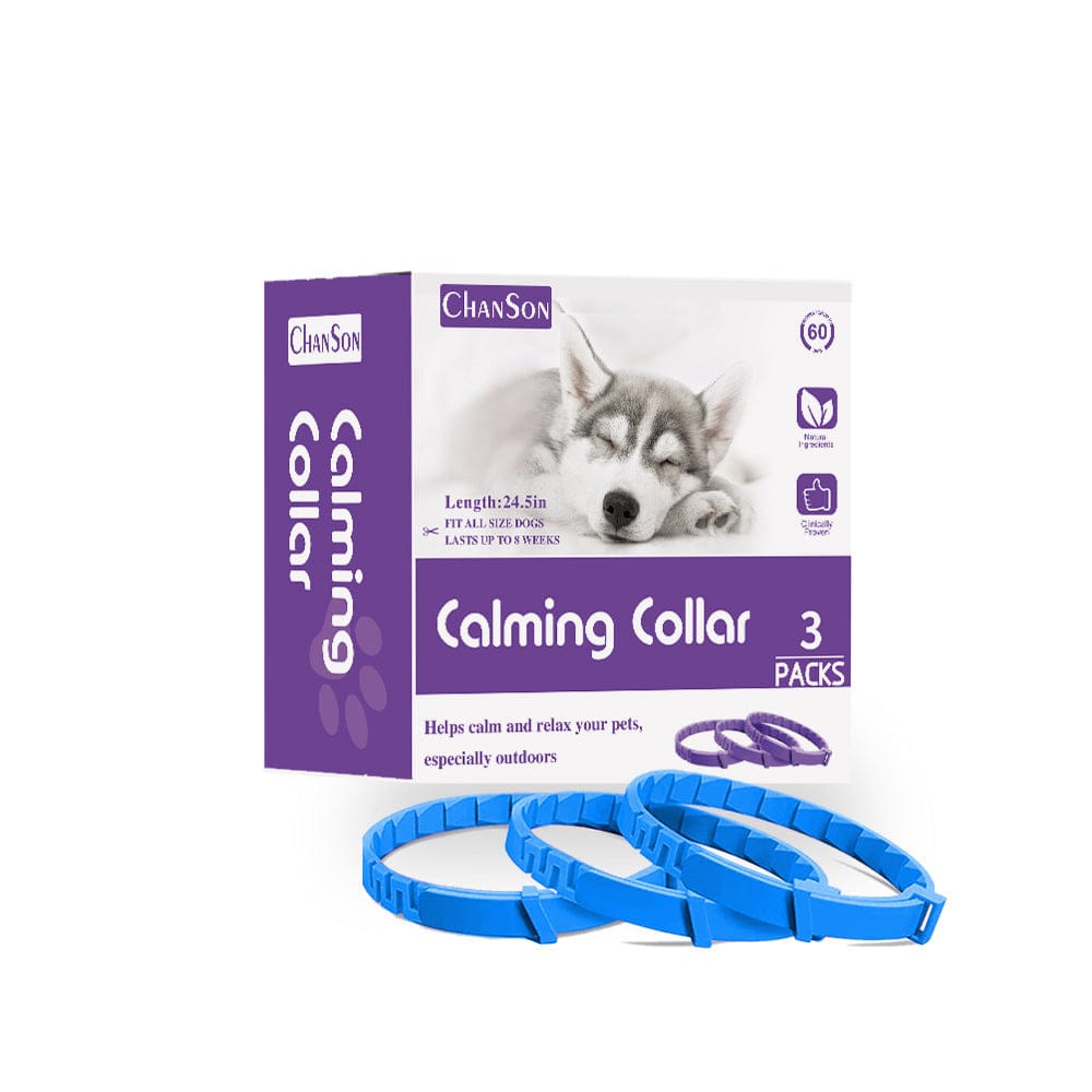 Blue Calming Collars for Dogs - Natural Stress Relief, Adjustable, 3 Pack (2 set/6PCS)