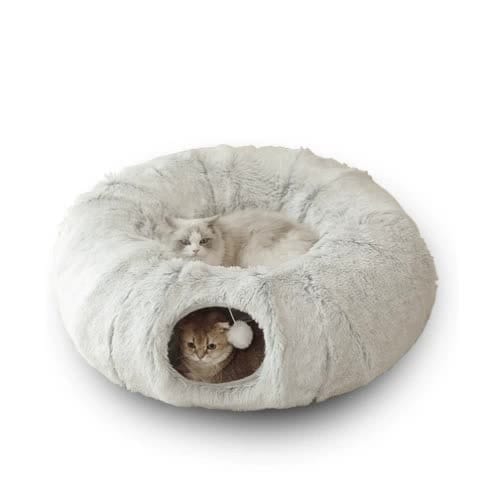 Spud Jax Petshop Grey Luxury Plush Cat Bed with Hidden Tunnel - Soft Round Pet Bed for Cats and Small Dogs Grey Luxury Plush Cat Bed with Hidden Tunnel - Soft Round Pet Bed for Cats and Small Dogs Pet Care > Cat Supplies > Cat Furniture