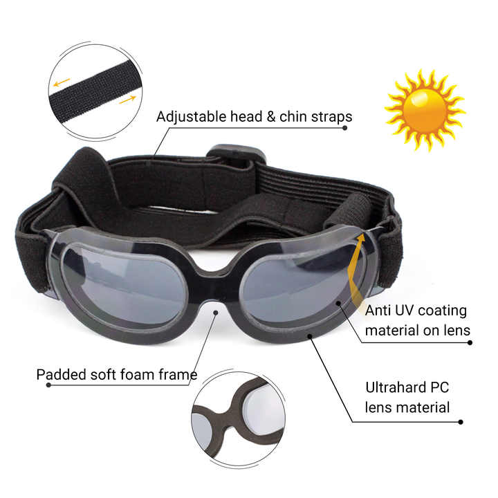 Spud Jax Petshop Black Lenses Pet Sunglasses for Dogs and Cats - UV Protection, Adjustable Strap, Anti-Wind and Anti-Fog Pet Goggles Black Lenses Pet Sunglasses for Dogs and Cats - UV Protection, Adjustable Strap, Anti-Wind and Anti-Fog Pet Goggles Pet Care > Dog Supplies > Dog Training Aids