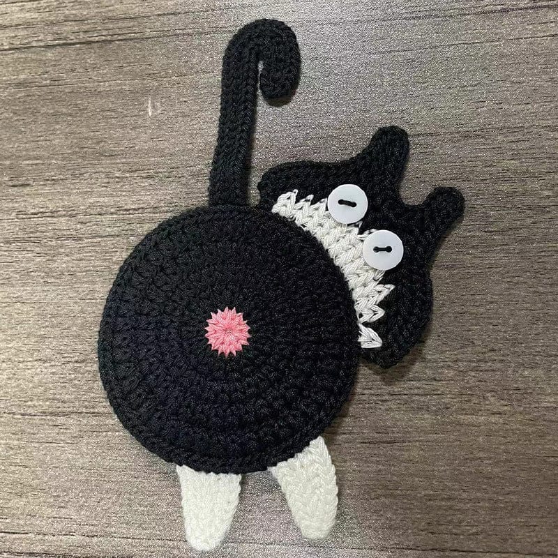 Spud Jax Petshop 4 Pcs Black And White Cute Cat Butt Knitted Coaster - Lightweight Crochet Drink Mat, 15x10cm 4 Pcs Black And White Cute Cat Butt Knitted Coaster - Lightweight Crochet Drink Mat, 15x10cm Home & Garden > Kitchenware > Coasters
