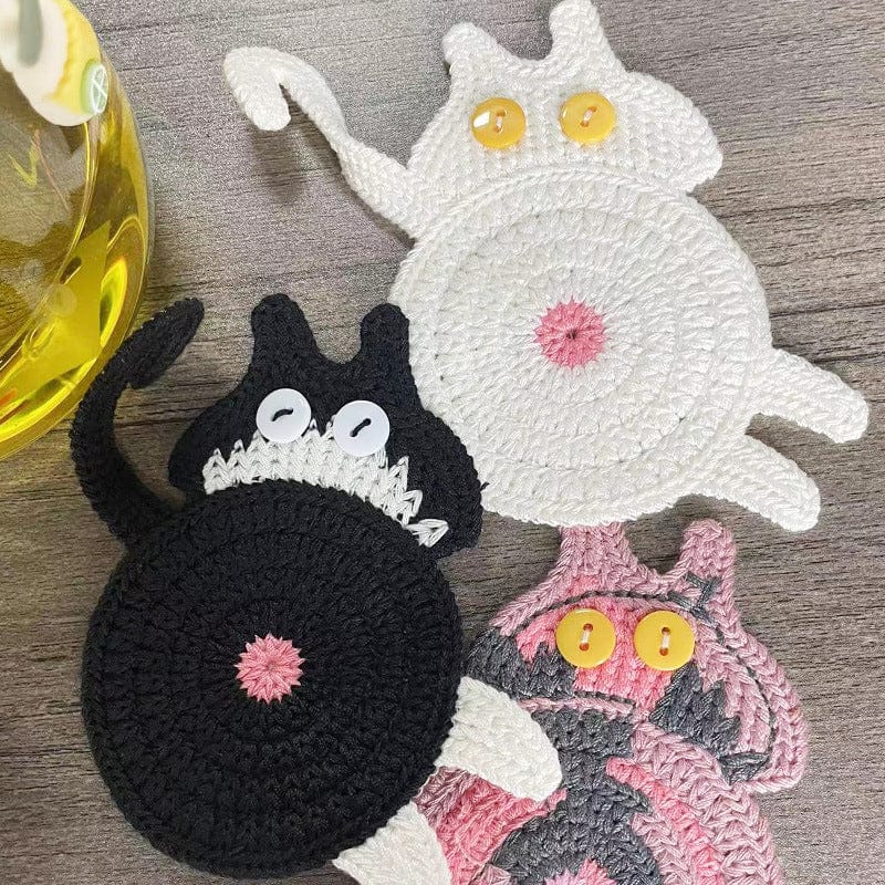 Spud Jax Petshop 4 Pcs Black And White Cute Cat Butt Knitted Coaster - Lightweight Crochet Drink Mat, 15x10cm 4 Pcs Black And White Cute Cat Butt Knitted Coaster - Lightweight Crochet Drink Mat, 15x10cm Home & Garden > Kitchenware > Coasters