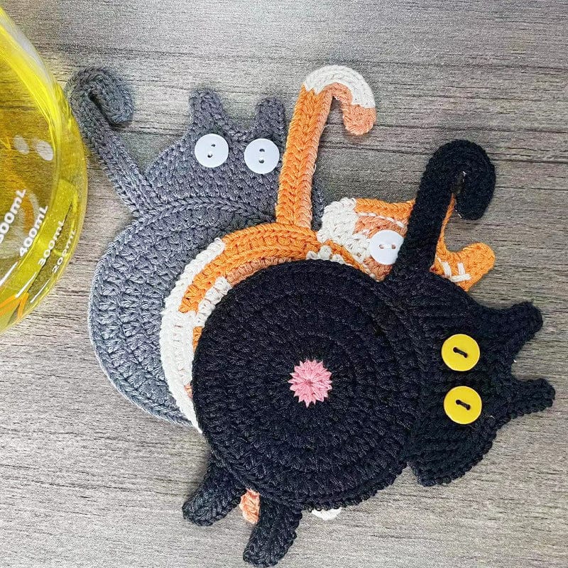 Spud Jax Petshop 4 Pcs Black And White Cute Cat Butt Knitted Coaster - Lightweight Crochet Drink Mat, 15x10cm 4 Pcs Black And White Cute Cat Butt Knitted Coaster - Lightweight Crochet Drink Mat, 15x10cm Home & Garden > Kitchenware > Coasters