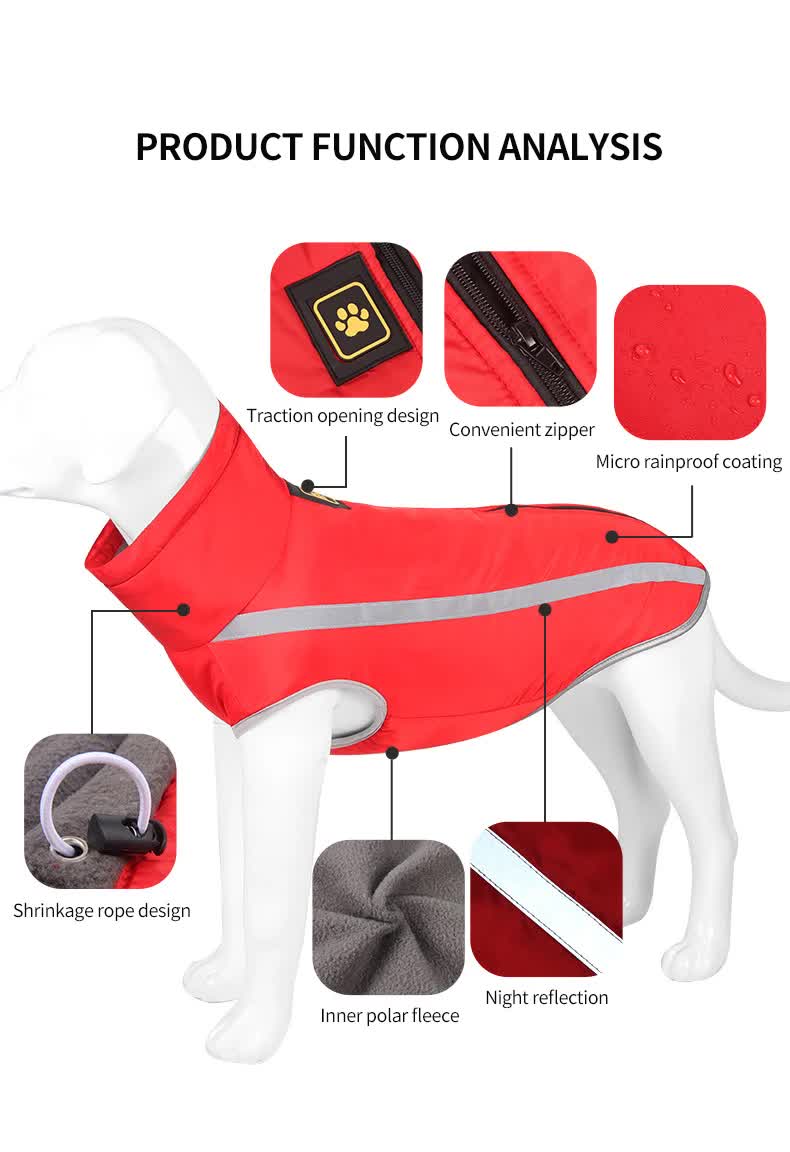 Spud Jax Petshop Size 2XL Red Reflective Winter Dog Jacket - Warm & Waterproof Outdoor Coat for Large Breeds Size 2XL Red Reflective Winter Dog Jacket - Warm & Waterproof Outdoor Coat for Large Breeds Pet Care > Dog Supplies > Dog Apparel