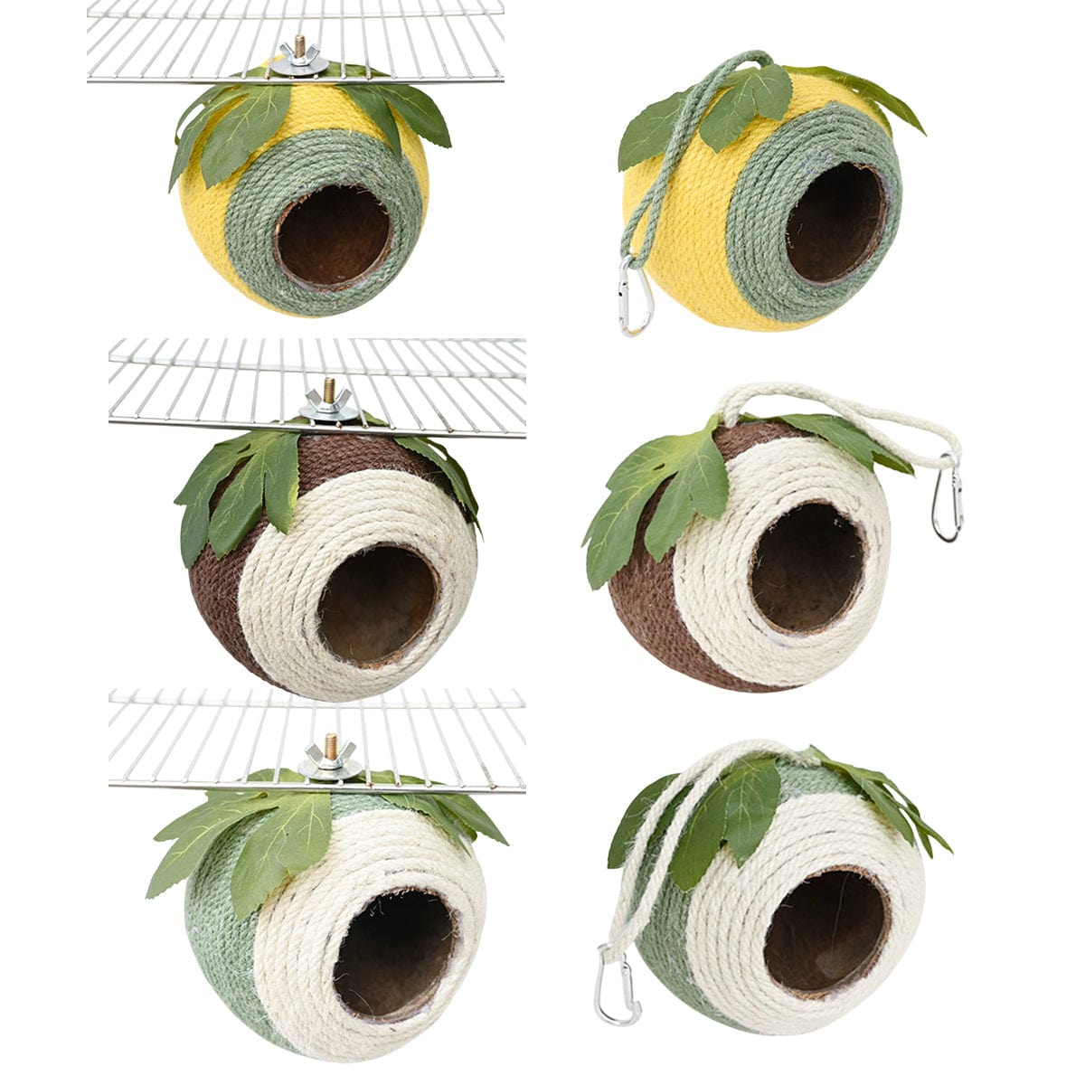 Spud Jax Petshop Bird Nest Parrot Nest Coconut Shell Braided Twine Colourful Cage Hanging Bed - White-Brown-Screw Model Bird Nest Parrot Nest Coconut Shell Braided Twine Colourful Cage Hanging Bed - White-Brown-Screw Model Pet Care > Bird > Bird Cage Accessories