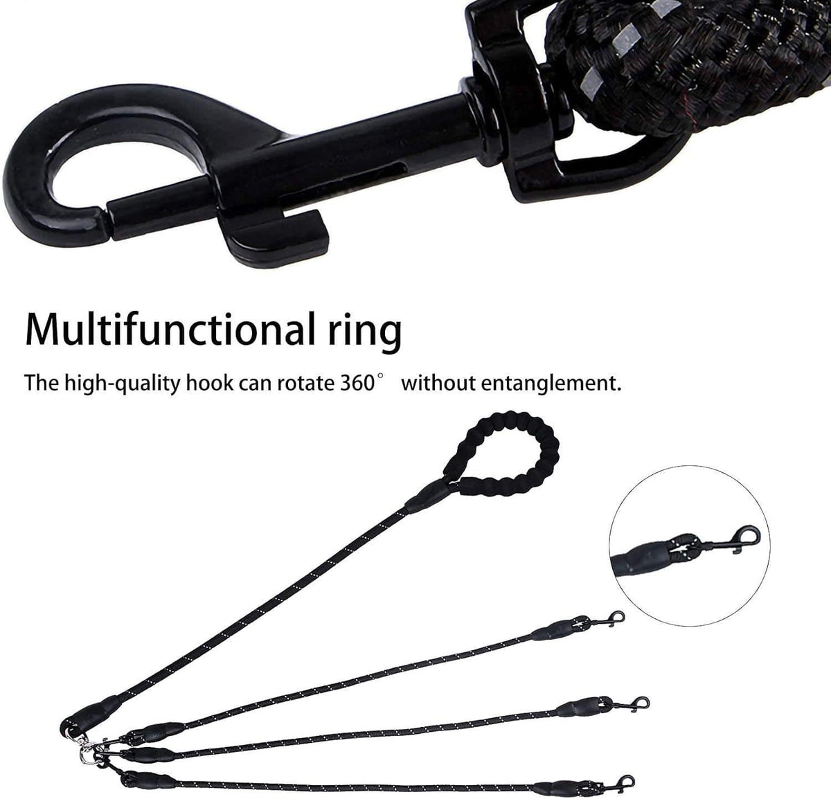 Spud Jax Petshop Black 3-in-1 No-Tangle Dog Leash for 1-3 Small Large Dogs – Heavy Duty 360° Swivel Bungee Coupler with Reflective Nylon Braid & Padded Handle Black 3-in-1 No-Tangle Dog Leash for 1-3 Small Large Dogs – Heavy Duty 360° Swivel Bungee Coupler with Reflective Nylon Braid & Padded Handle Pet Care > Dog Supplies > Dog Collars, Leads & Harnesses
