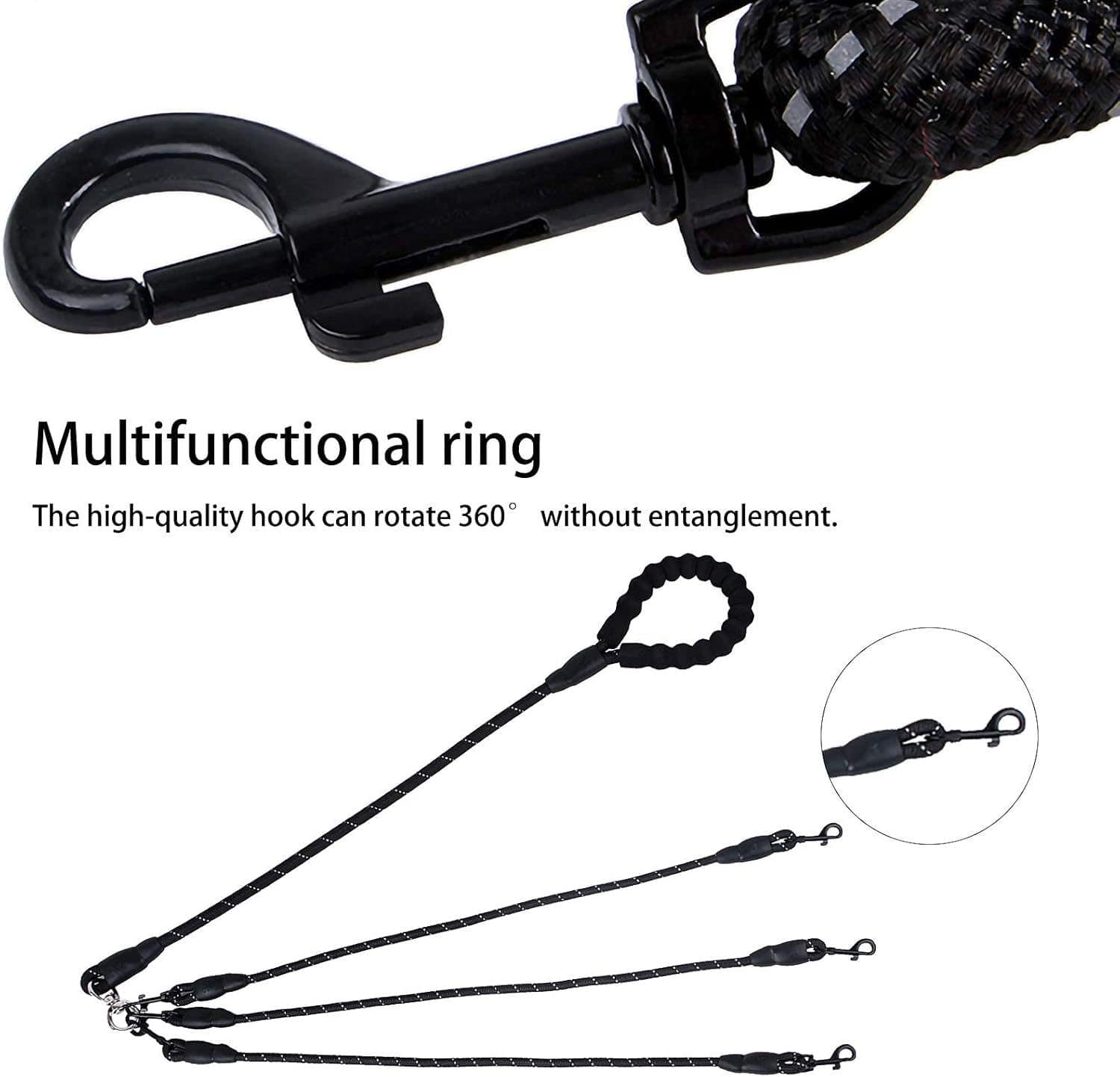 Spud Jax Petshop Black 3-in-1 No-Tangle Dog Leash for 1-3 Small Large Dogs – Heavy Duty 360° Swivel Bungee Coupler with Reflective Nylon Braid & Padded Handle Black 3-in-1 No-Tangle Dog Leash for 1-3 Small Large Dogs – Heavy Duty 360° Swivel Bungee Coupler with Reflective Nylon Braid & Padded Handle Pet Care > Dog Supplies > Dog Collars, Leads & Harnesses