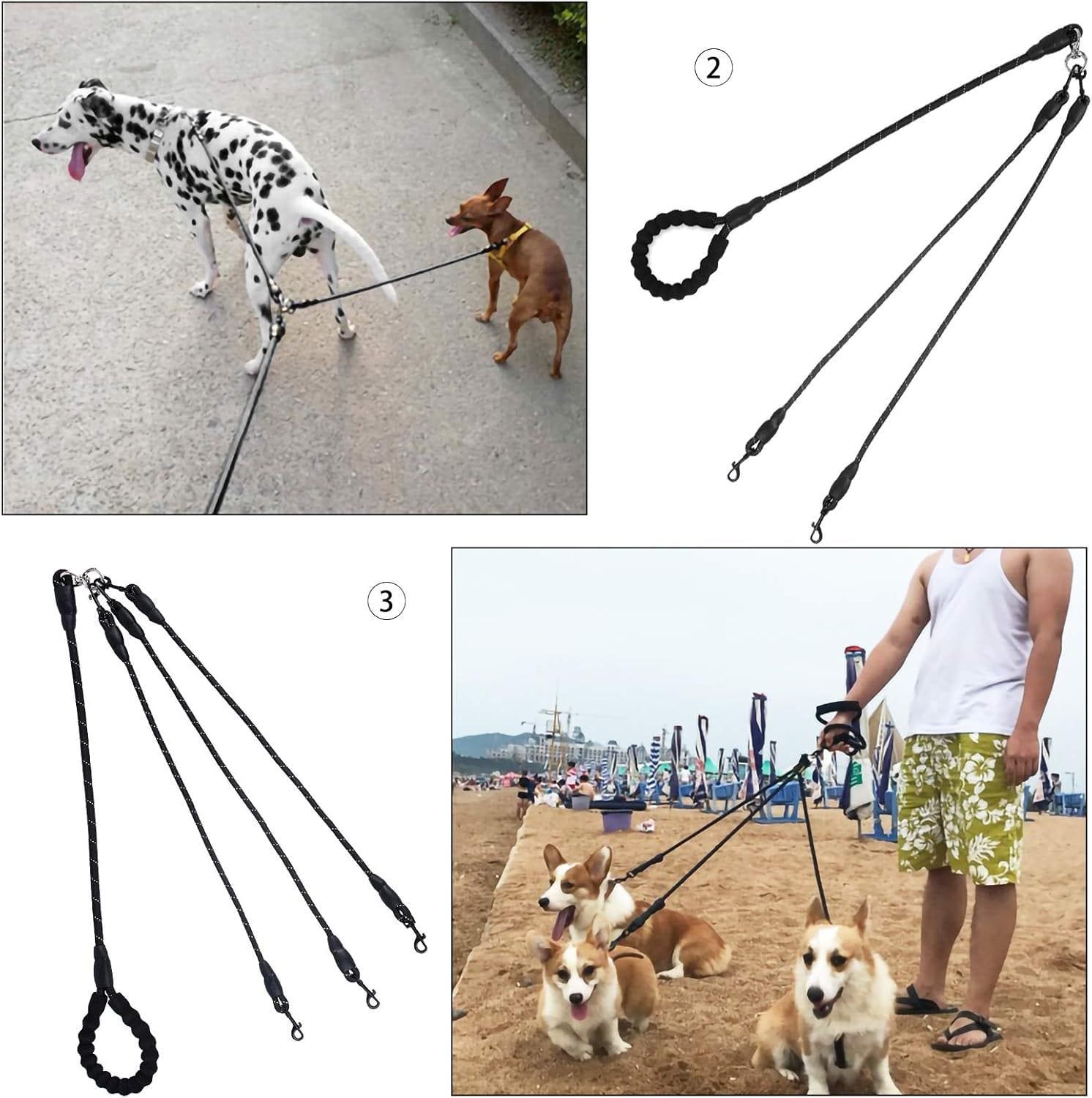 Spud Jax Petshop Black 3-in-1 No-Tangle Dog Leash for 1-3 Small Large Dogs – Heavy Duty 360° Swivel Bungee Coupler with Reflective Nylon Braid & Padded Handle Black 3-in-1 No-Tangle Dog Leash for 1-3 Small Large Dogs – Heavy Duty 360° Swivel Bungee Coupler with Reflective Nylon Braid & Padded Handle Pet Care > Dog Supplies > Dog Collars, Leads & Harnesses