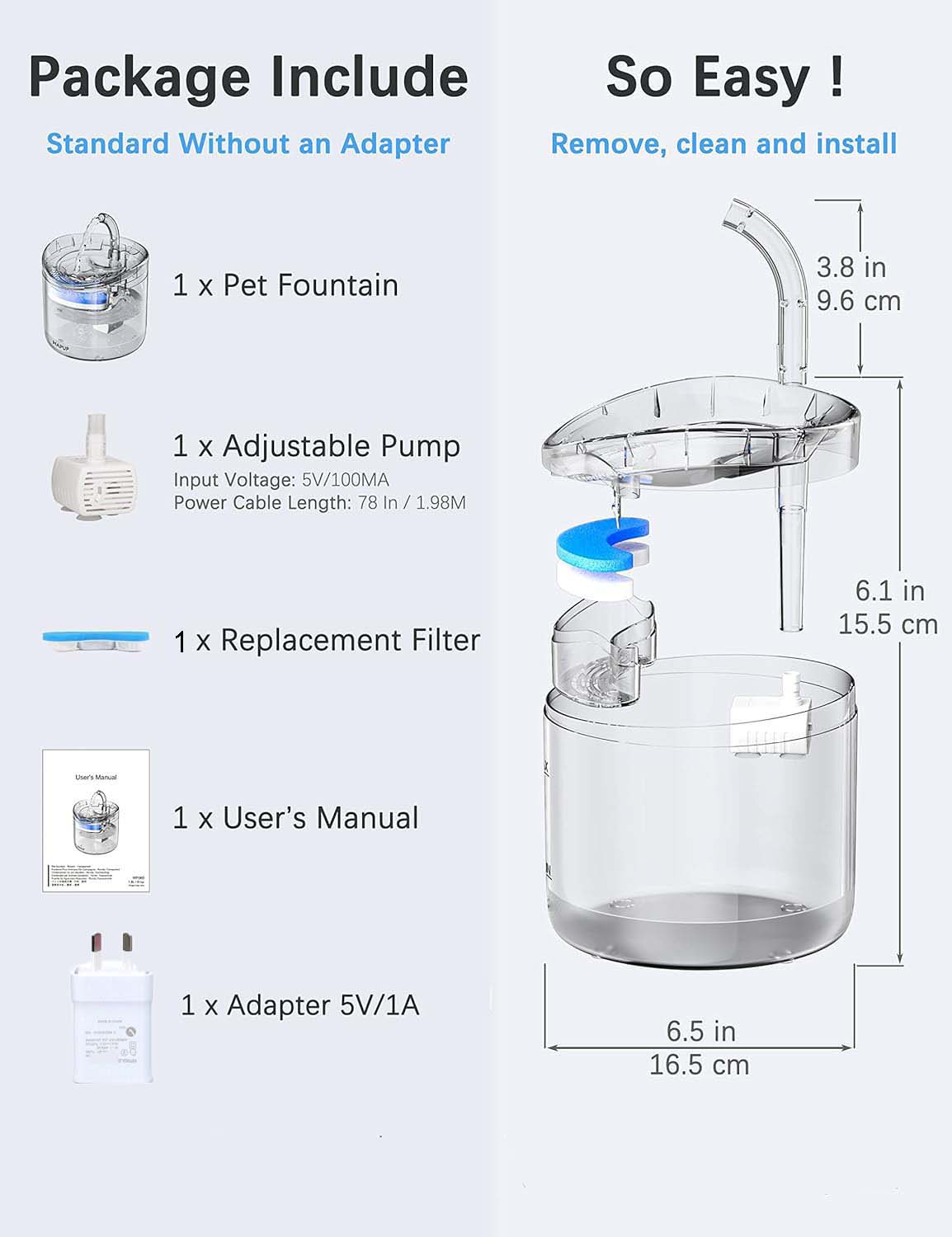 Spud Jax Petshop Cat Dog Water Fountain Pet Water Dispenser 1.8L Automatic Drinking Fountain for Cats Kitty Indoor Pet Care > Cat Supplies