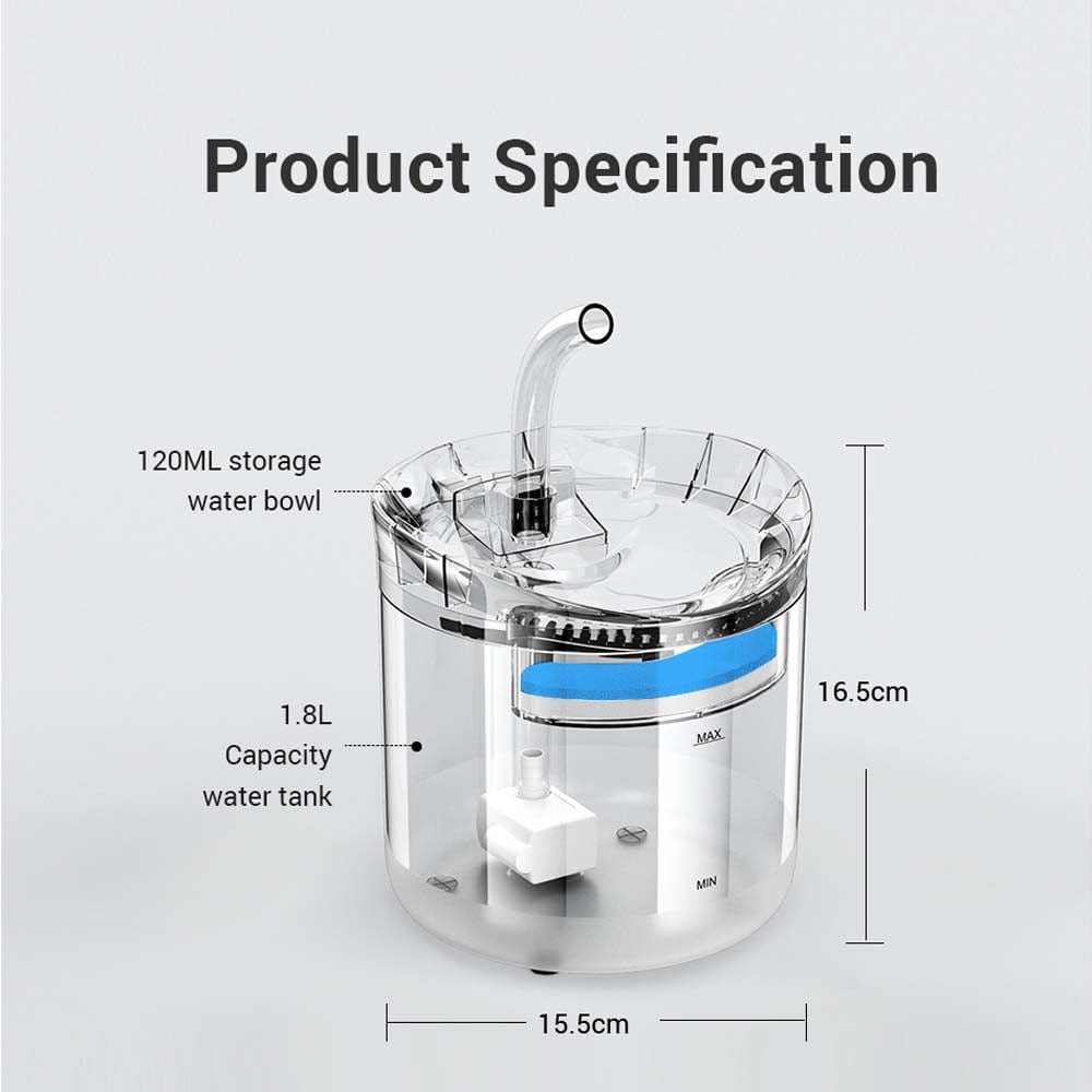 Spud Jax Petshop Cat Dog Water Fountain Pet Water Dispenser 1.8L Automatic Drinking Fountain for Cats Kitty Indoor Pet Care > Cat Supplies