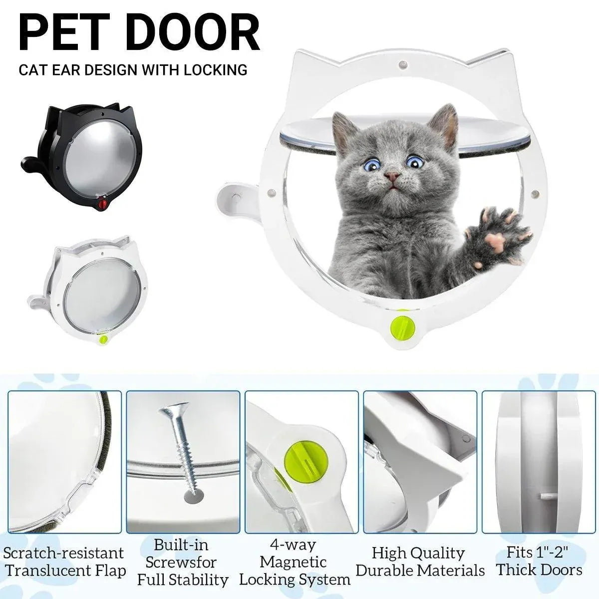 Spud Jax Petshop Cat Ear Pet Door for Cats and Dogs Easy In and Out Access Durable Pet Supplies - White Cat Ear Pet Door for Cats and Dogs Easy In and Out Access Durable Pet Supplies - White Pet Care > Dog Supplies > Cat & Dog Flaps