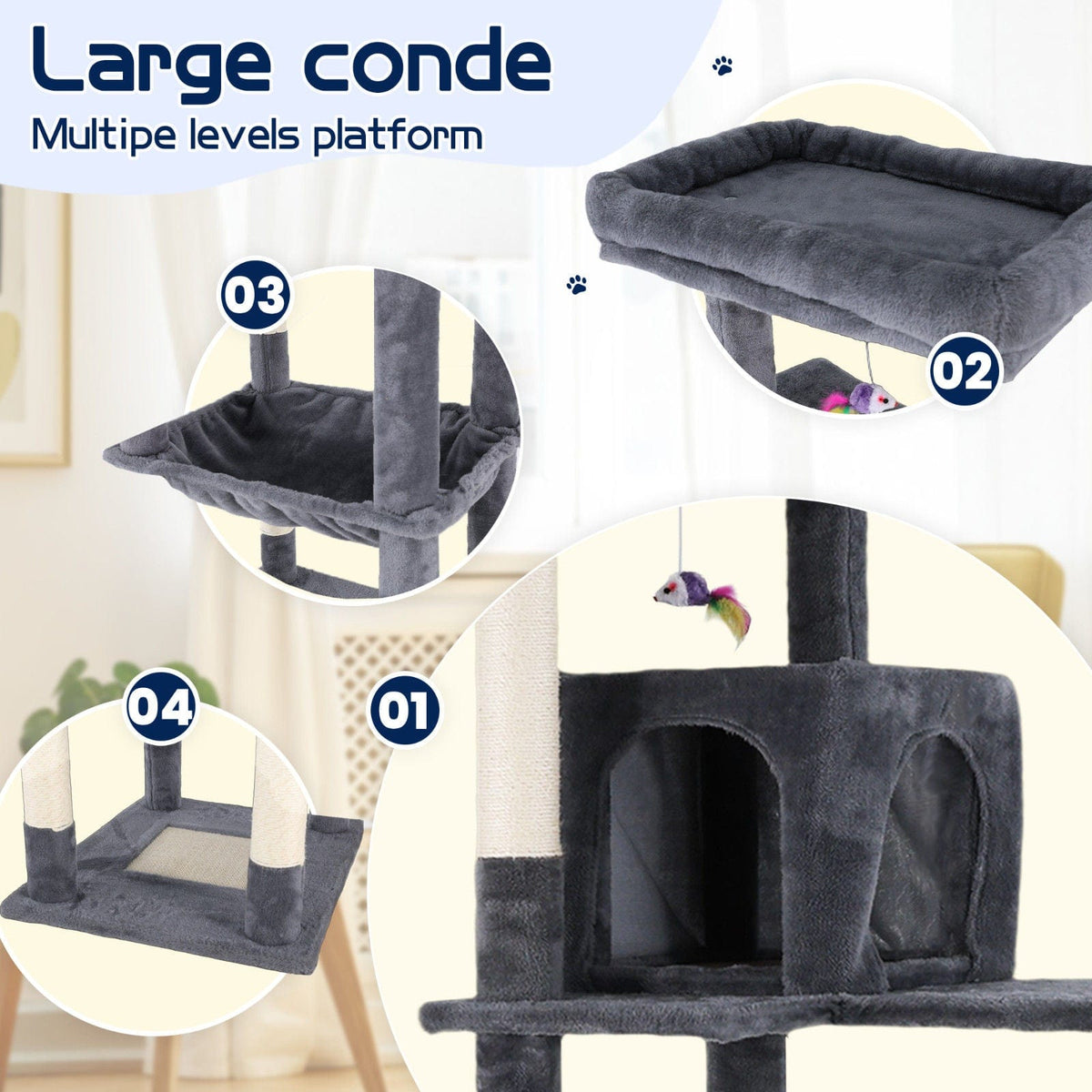 Spud Jax Petshop Cat Tower Tree Condo Scratching Post Dark Grey 142cm Cat Tower Tree Condo Scratching Post Dark Grey 142cm Pet Care > Cat Supplies > Cat Scratching Posts