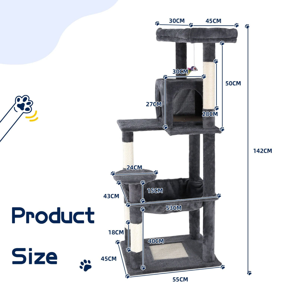 Spud Jax Petshop Cat Tower Tree Condo Scratching Post Dark Grey 142cm Cat Tower Tree Condo Scratching Post Dark Grey 142cm Pet Care > Cat Supplies > Cat Scratching Posts