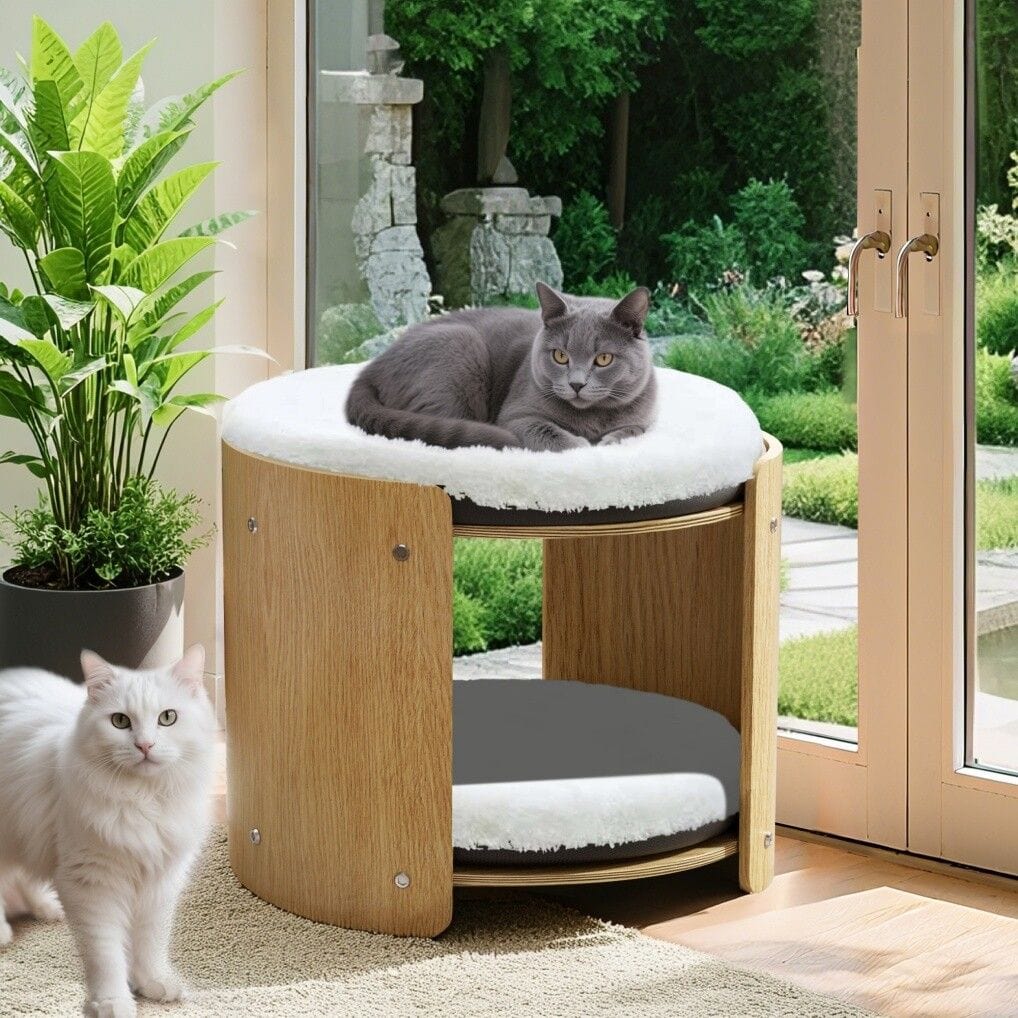 Spud Jax Petshop Elevated Double Cat Bed 2-Tier Wooden Plush Kitten Lounge Elevated Double Cat Bed 2-Tier Wooden Plush Kitten Lounge Furniture > Sofas > Sofas & Sofa Beds