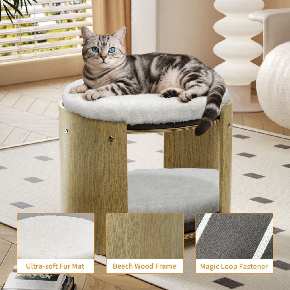 Spud Jax Petshop Elevated Double Cat Bed 2-Tier Wooden Plush Kitten Lounge Elevated Double Cat Bed 2-Tier Wooden Plush Kitten Lounge Furniture > Sofas > Sofas & Sofa Beds