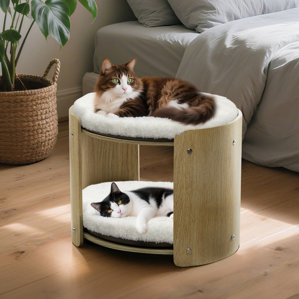 Spud Jax Petshop Elevated Double Cat Bed 2-Tier Wooden Plush Kitten Lounge Elevated Double Cat Bed 2-Tier Wooden Plush Kitten Lounge Furniture > Sofas > Sofas & Sofa Beds