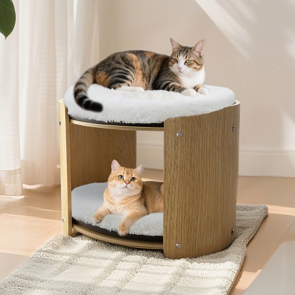 Spud Jax Petshop Elevated Double Cat Bed 2-Tier Wooden Plush Kitten Lounge Elevated Double Cat Bed 2-Tier Wooden Plush Kitten Lounge Furniture > Sofas > Sofas & Sofa Beds