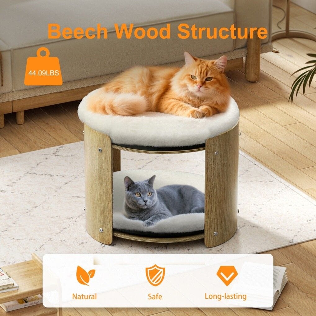 Spud Jax Petshop Elevated Double Cat Bed 2-Tier Wooden Plush Kitten Lounge Elevated Double Cat Bed 2-Tier Wooden Plush Kitten Lounge Furniture > Sofas > Sofas & Sofa Beds
