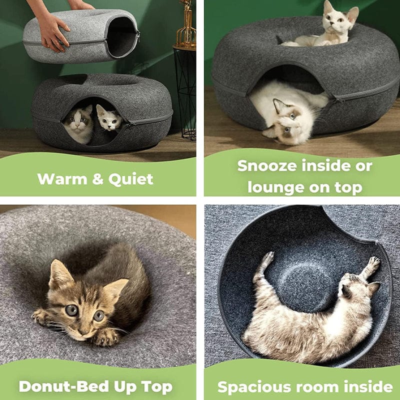 Spud Jax Petshop Felt Cat Tunnel Bed Donut Cave Nest for Kittens and Small Pets 50x30cm - Dark Grey Felt Cat Tunnel Bed Donut Cave Nest for Kittens and Small Pets 50x30cm - Dark Grey Pet Care > Cat Supplies > Cat Furniture