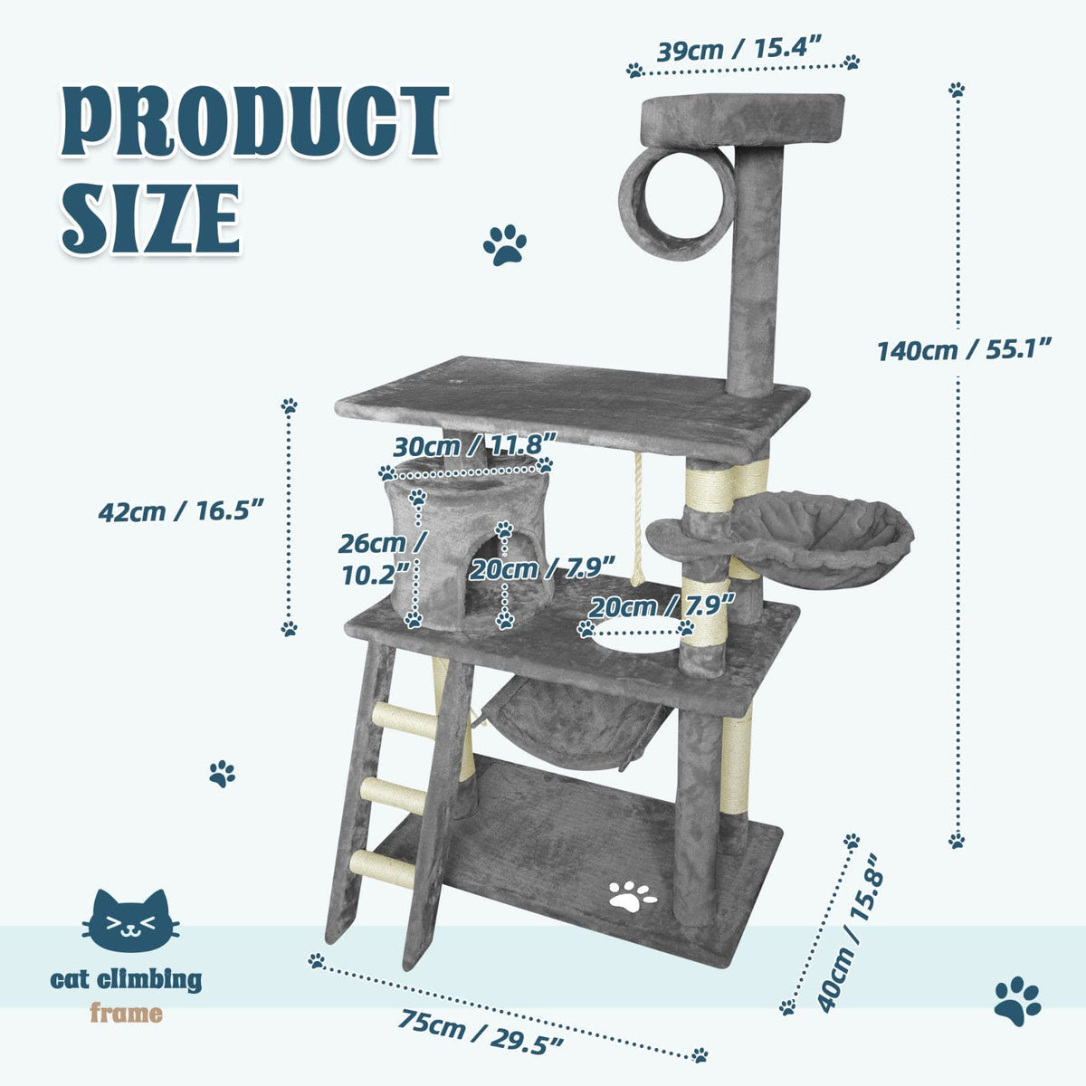 Spud Jax Petshop Grey Cat Tree Tower Condo Scratching Post Bed Stand 1.4M Grey Cat Tree Tower Condo Scratching Post Bed Stand 1.4M Pet Care > Cat Supplies > Cat Scratching Posts