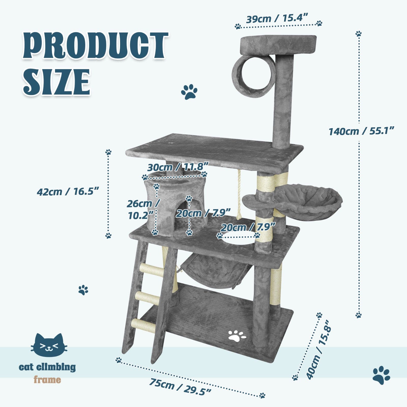 Spud Jax Petshop Grey Cat Tree Tower Condo Scratching Post Bed Stand 1.4M Grey Cat Tree Tower Condo Scratching Post Bed Stand 1.4M Pet Care > Cat Supplies > Cat Scratching Posts