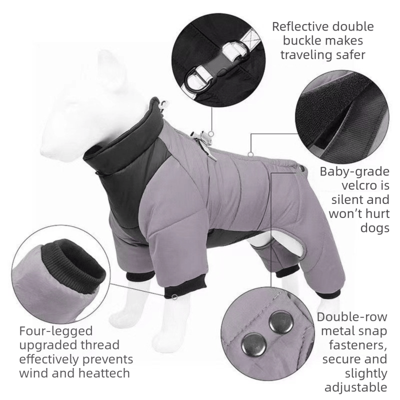 Spud Jax Petshop Grey L size Winter Dog Jumpsuit Coat – Waterproof Four-Leg Pet Jacket with Reflective Harness Clip, Windproof Warm Padded Puppy Snowsuit, Adjustable Polyester Dog Clothing for Small to Medium Dogs Grey L size Winter Dog Jumpsuit Coat – Waterproof Four-Leg Pet Jacket with Reflective Harness Clip, Windproof Warm Padded Puppy Snowsuit, Adjustable Polyester Dog Clothing for Small to Medium Dogs Pet Care > Dog Supplies > Dog Apparel