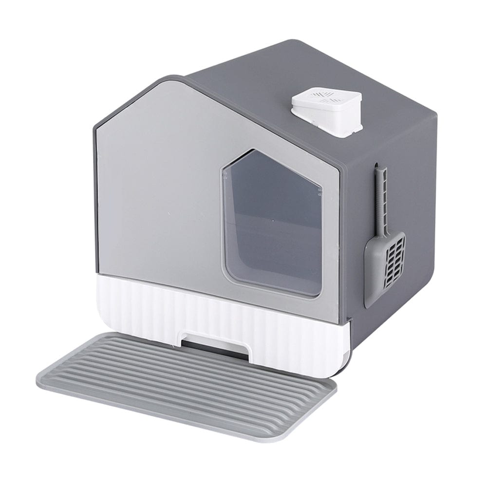 Spud Jax Petshop i.Pet Cat Litter Box Large Tray Kitty Toilet Fully Enclosed House Hooded Scoop Mat Grey Pet Care > Cat Supplies > Cat Litter
