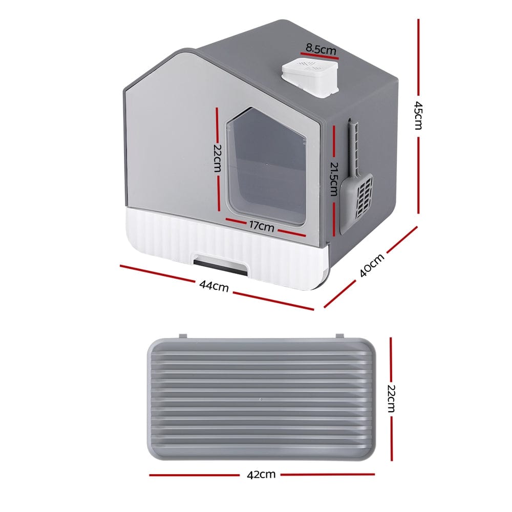 Spud Jax Petshop i.Pet Cat Litter Box Large Tray Kitty Toilet Fully Enclosed House Hooded Scoop Mat Grey Pet Care > Cat Supplies > Cat Litter