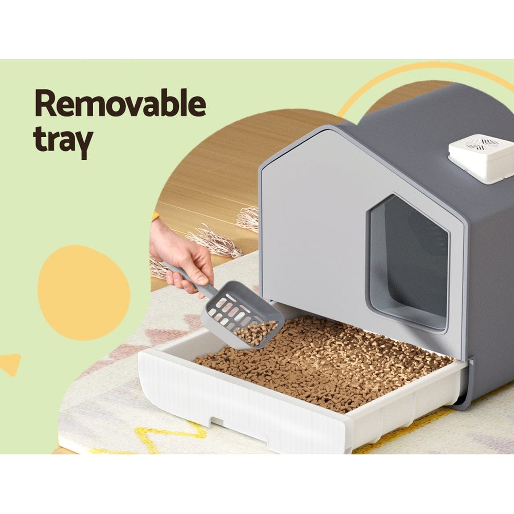 Spud Jax Petshop i.Pet Cat Litter Box Large Tray Kitty Toilet Fully Enclosed House Hooded Scoop Mat Grey Pet Care > Cat Supplies > Cat Litter