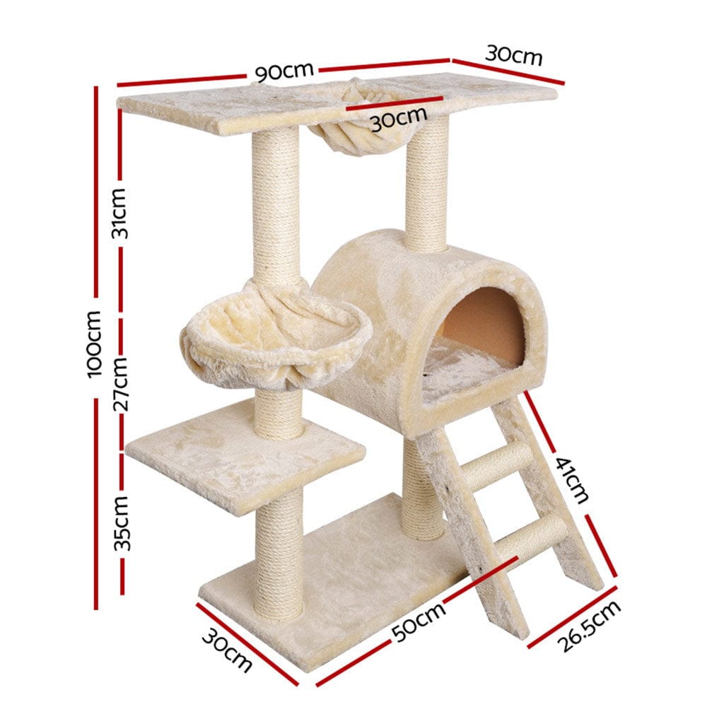 Spud Jax Petshop i.Pet Cat Tree Trees Scratching Post Scratcher Condo Tower House Bed Beige 100cm Pet Care