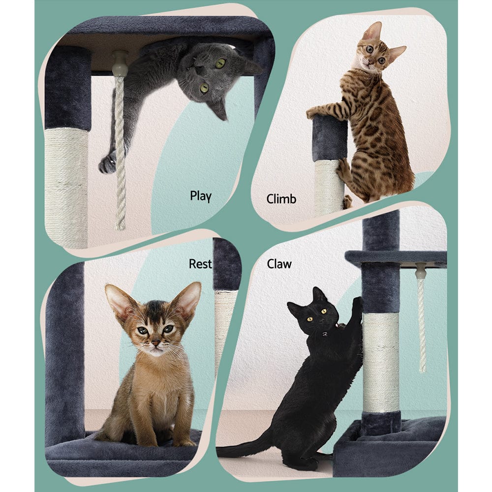Spud Jax Petshop i.Pet Cat Tree 102cm Scratching Post Tower Scratcher Condo House Board Grey Pet Care > Cat Supplies
