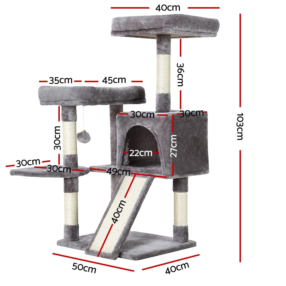 Spud Jax Petshop i.Pet Cat Tree 103cm Tower Scratching Post Scratcher Wood Condo House Trees Grey Pet Care > Cat Supplies > Cat Scratching Posts