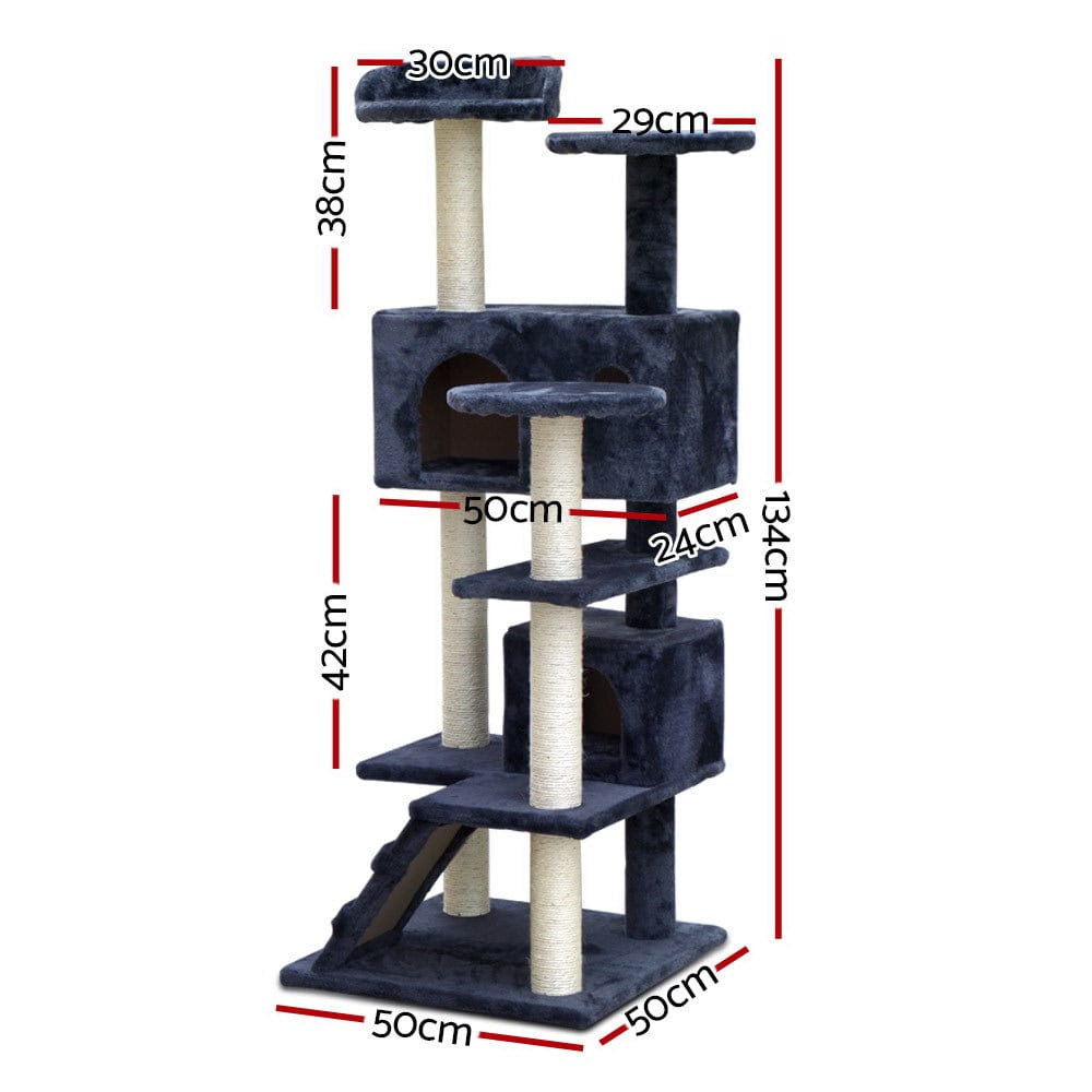Spud Jax Petshop i.Pet Cat Tree 134cm Trees Scratching Post Scratcher Tower Condo House Furniture Wood Grey Pet Care