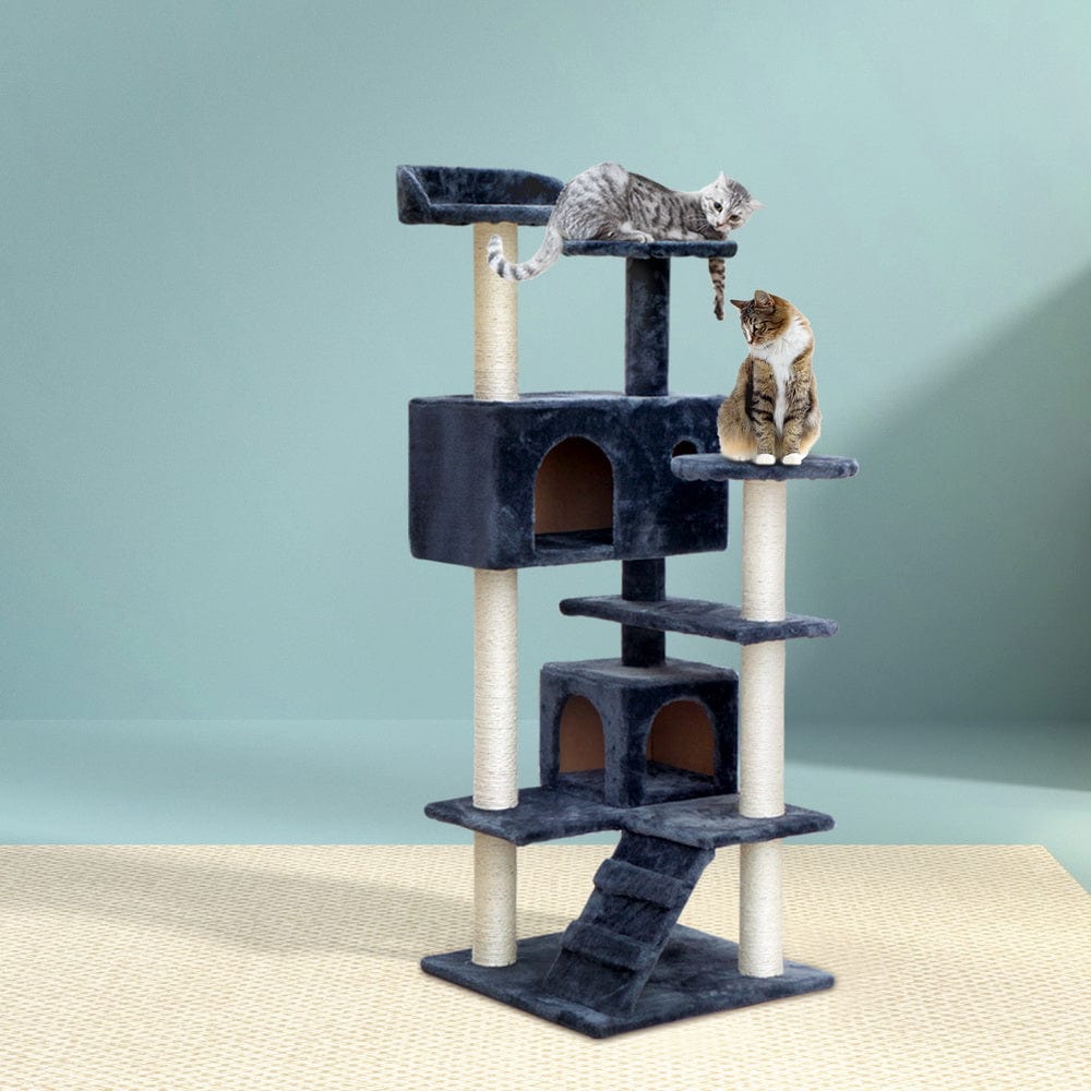 Spud Jax Petshop i.Pet Cat Tree 134cm Trees Scratching Post Scratcher Tower Condo House Furniture Wood Grey Pet Care