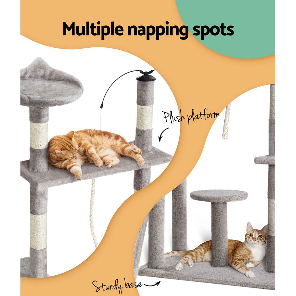 Spud Jax Petshop i.Pet Cat Tree 135cm Tower Scratching Post Scratcher Wood Condo House Toys Grey Pet Care > Cat Supplies