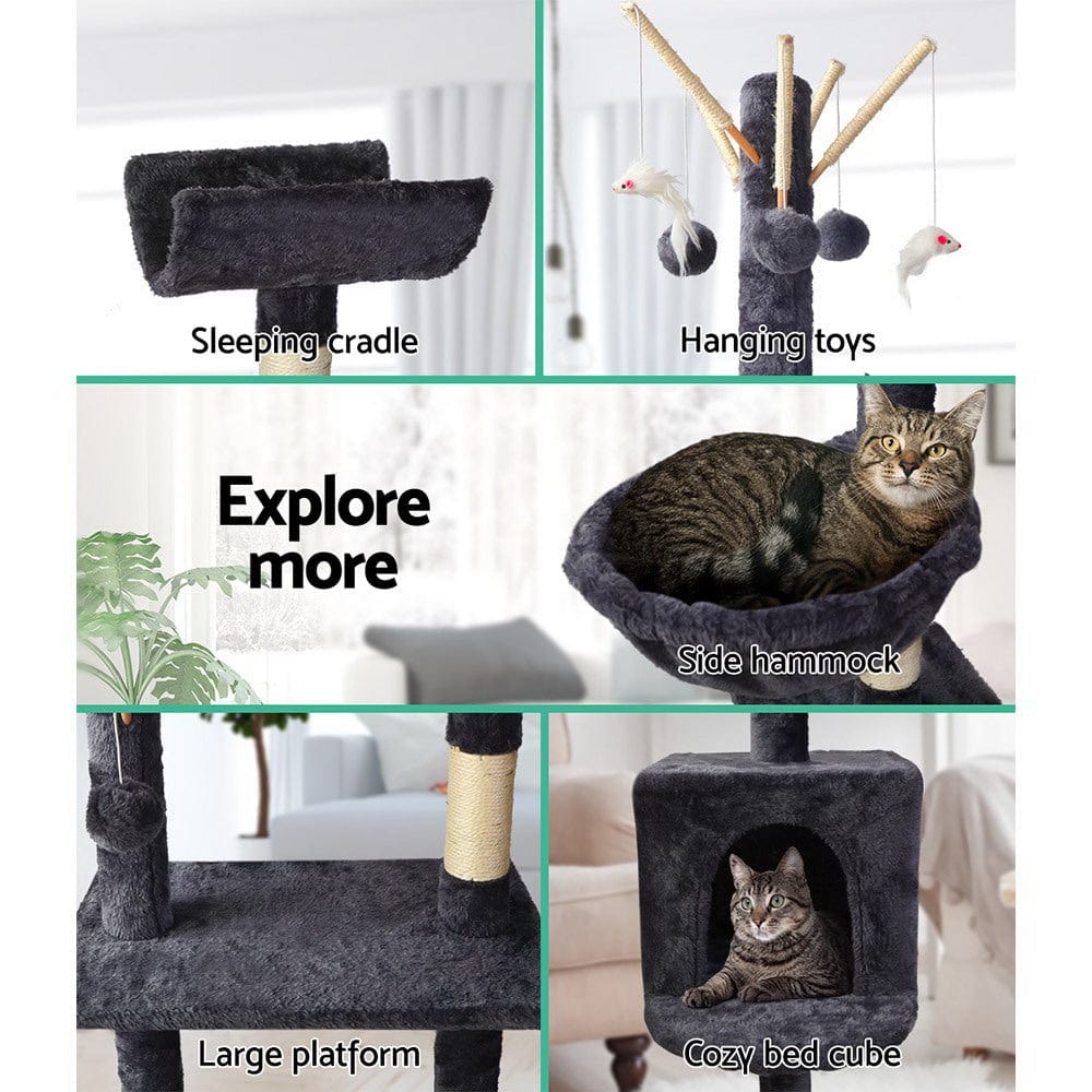 Spud Jax Petshop i.Pet Cat Tree 140cm Tower Scratching Post Scratcher Trees Toys Condo Bed Grey Pet Care > Cat Supplies > Cat Scratching Posts
