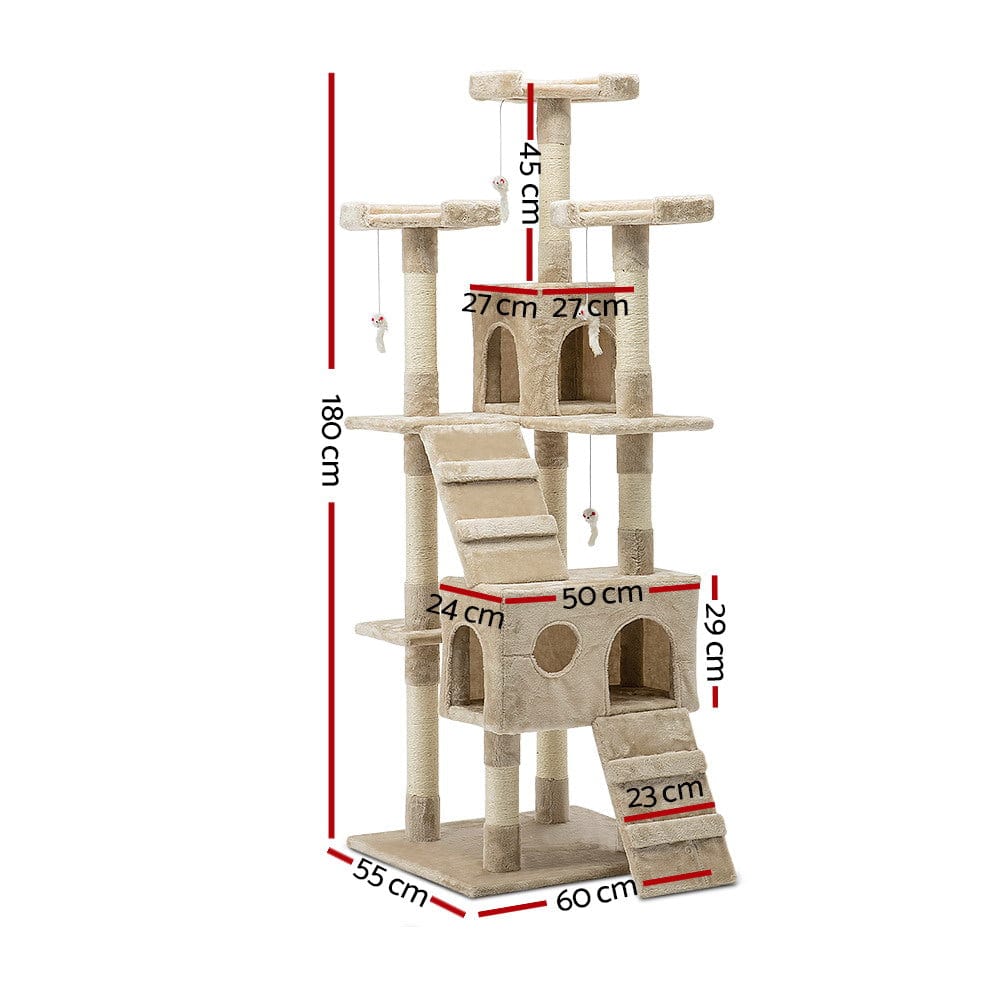 Spud Jax Petshop i.Pet Cat Tree 180cm Trees Scratching Post Scratcher Tower Condo House Furniture Wood Beige Pet Care