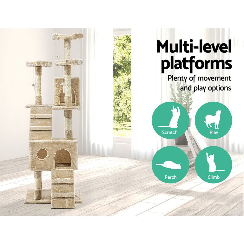 Spud Jax Petshop i.Pet Cat Tree 180cm Trees Scratching Post Scratcher Tower Condo House Furniture Wood Beige Pet Care
