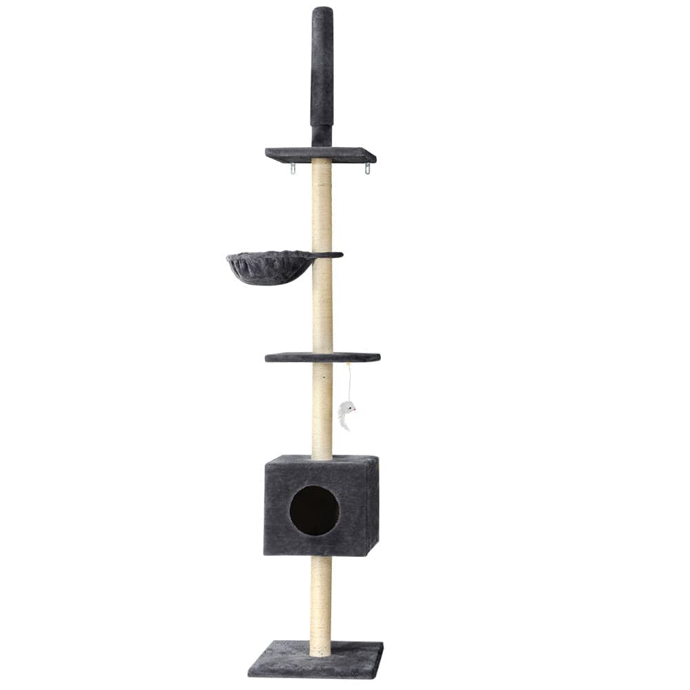Spud Jax Petshop i.Pet Cat Tree 260cm Tower Scratching Post Scratcher Floor to Ceiling Cats Bed Dark Grey Pet Care > Cat Supplies > Cat Scratching Posts
