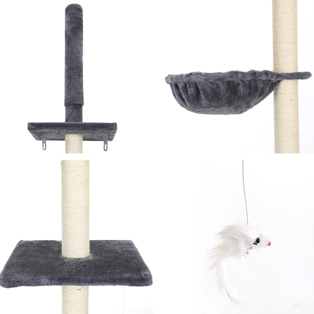Spud Jax Petshop i.Pet Cat Tree 260cm Tower Scratching Post Scratcher Floor to Ceiling Cats Bed Dark Grey Pet Care > Cat Supplies > Cat Scratching Posts