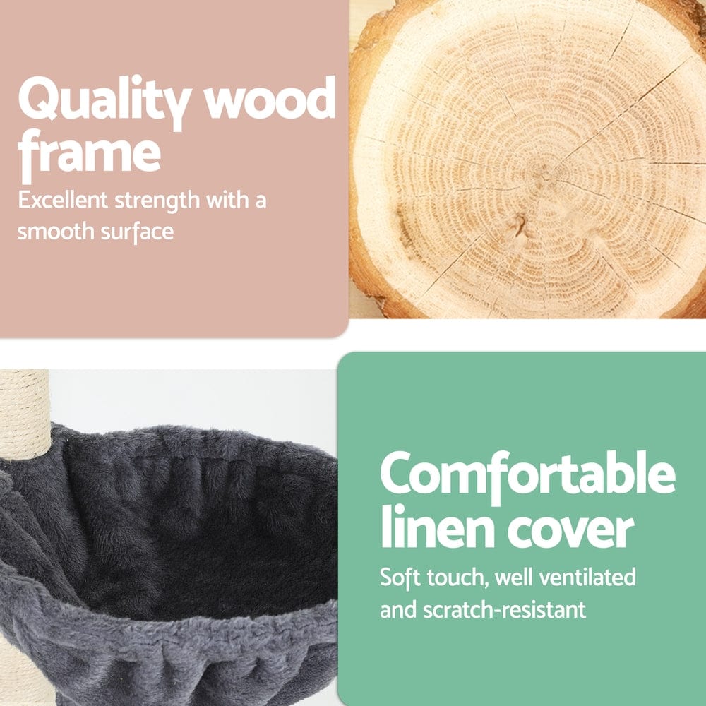 Spud Jax Petshop i.Pet Cat Tree 260cm Tower Scratching Post Scratcher Floor to Ceiling Cats Bed Dark Grey Pet Care > Cat Supplies > Cat Scratching Posts