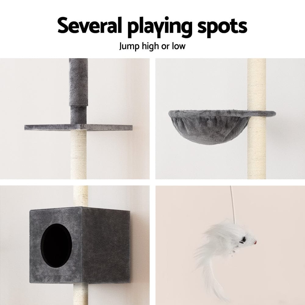 Spud Jax Petshop i.Pet Cat Tree 260cm Tower Scratching Post Scratcher Floor to Ceiling Cats Bed Dark Grey Pet Care > Cat Supplies > Cat Scratching Posts