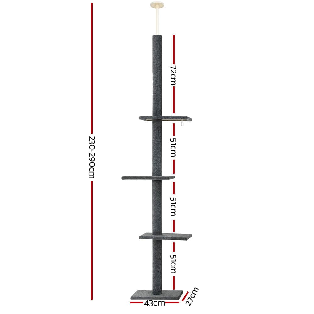 Spud Jax Petshop i.Pet Cat Tree 290cm Tower Scratching Post Scratcher Floor to Ceiling Cats Bed Grey i.Pet Cat Tree 290cm Tower Scratching Post Scratcher Floor to Ceiling Cats Bed Grey Pet Care > Cat Supplies > Cat Scratching Posts