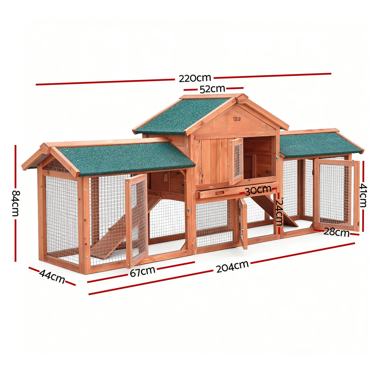 Spud Jax Petshop i.Pet Chicken Coop Rabbit Hutch 220cm x 44cm x 84cm Large Chicken Coop Run Wooden Outdoor Cage House i.Pet Chicken Coop Rabbit Hutch 220cm x 44cm x 84cm Large Chicken Coop Run Wooden Outdoor Cage House Pet Care